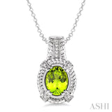 Oval Shape Silver Gemstone & Diamond Pendant