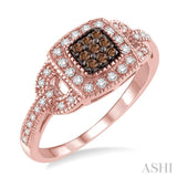 1/3 Ctw Round Cut White and Champagne Brown Diamond Ring in 10K Rose Gold