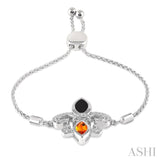 Silver Fleur De Lis Diamond & Gemstone Lariat Bracelet