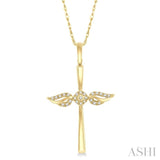 1/10 ctw Angel Wing Round Cut Diamond Cross Pendant With Chain in 10K Yellow Gold