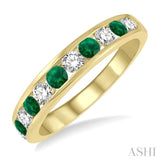 3/8 ctw Round Cut Diamond and 2.6MM Emerald Precious Wedding Band in 14K Yellow Gold