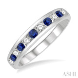 1/4 ctw Round Cut Diamond and 2.3MM Sapphire Precious Wedding Band in 14K White Gold