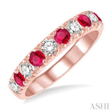 1/2 ctw Round Cut Diamond and 2.9MM Ruby Precious Wedding Band in 14K Rose Gold