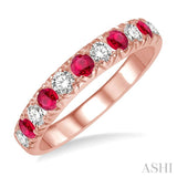3/8 ctw Round Cut Diamond and 2.6MM Ruby Precious Wedding Band in 14K rose Gold