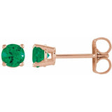 14K Rose 2.5 mm Lab-Grown Emerald Stud Earrings with Friction Post