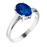 14K White Lab-Grown Blue Sapphire Solitaire Ring