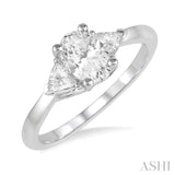 3/8 ctw Oval and Triangle Cut Diamond Ladies Engagement Ring with 1/4 Ct Oval Cut Center Stone in 14K White Gold