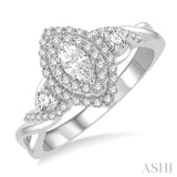 5/8 ctw Split Twisted Shank Round Cut Diamond Engagement Ring With 1/4 ctw Marquise Cut Center Stone in 14K White Gold