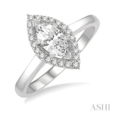5/8 ctw Round Cut Diamond Engagement Ring With 1/2 ctw Marquise Cut Center Stone in 14K White Gold
