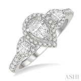 1 ctw Past, Present & Future Round Cut Diamond Engagement Ring With 3/8 ctw Pear Cut Center Stone in 14K White Gold