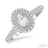 1 ctw Round Cut Diamond Engagement Ring With 1/2 ctw Oval Cut Center Stone in 14K White Gold