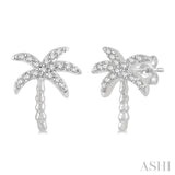 1/10 ctw Palm Tree Round Cut Diamond Petite Fashion Earring in 10K White Gold