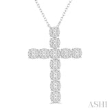 3/4 Ctw Lovebright Round Cut Diamond Cross Pendant in 14K White Gold with Chain