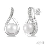 1/50 ctw Drop Shape Round Cut Diamond & 6x6MM White Pearl Earring in Silver