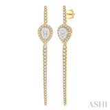 1 Ctw Pear Shape Accent Lovebright Round Cut Diamond Long Earring in 14K Yellow and White Gold
