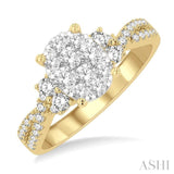 3/4 ctw Oval Shape Center Crisscross Shank Lovebright Round Cut Diamond Engagement Ring in 14K Yellow and White gold