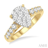 1 ctw Pear Shape Lovebright Round Cut Diamond Engagement Ring in 14K Yellow and White gold
