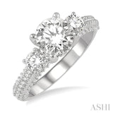 3/4 ctw Circular Shape Past, Present & Future Round Cut Diamond Semi-Mount Engagement Ring in 14K White Gold